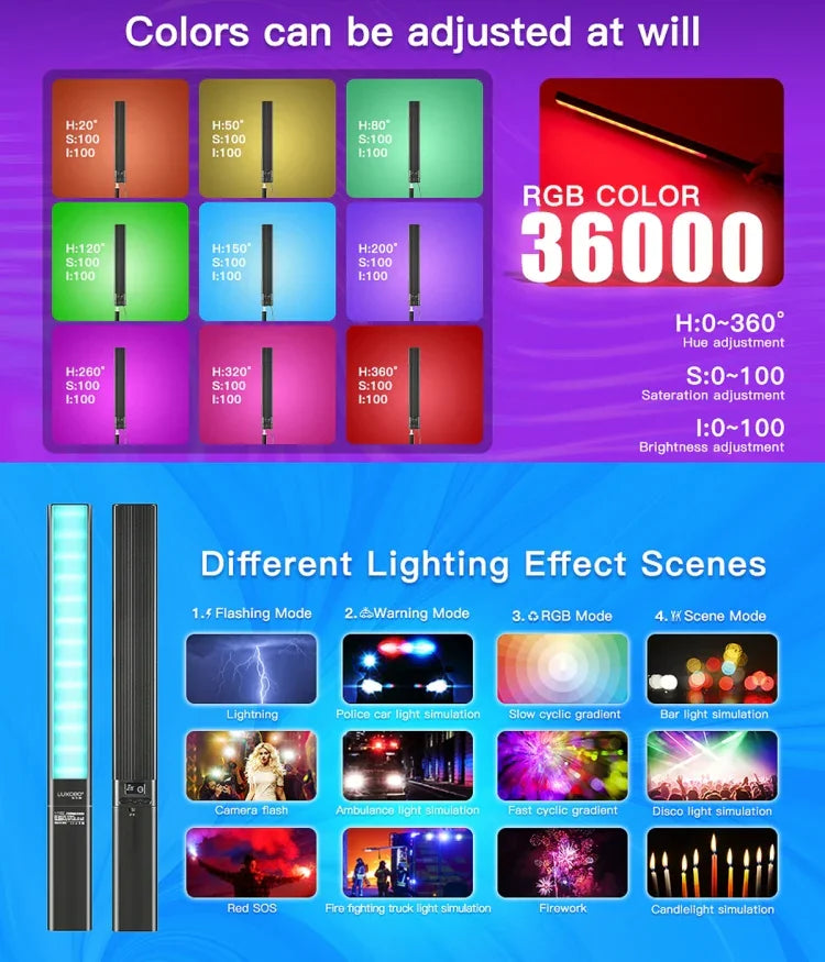 Đèn LED Stick Video Ảnh Đa Sắc RGB LUXCeO P6, Điều Khiển Qua Ứng Dụng, Đèn LED Chiếu Sáng Đầy Màu, P6