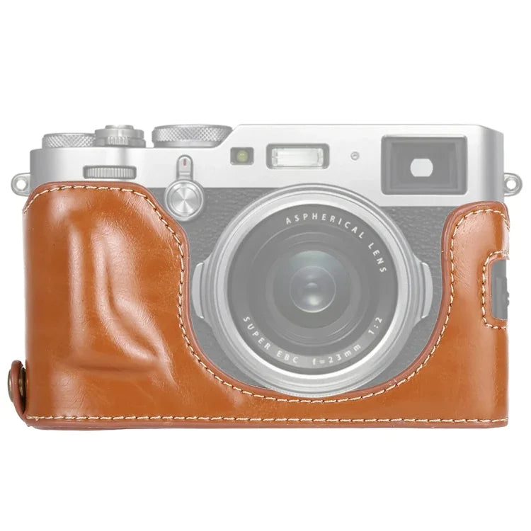 Túi da PU nửa thân máy ảnh có ren 1/4 inch cho FUJIFILM X100F, cho FUJIFILM X100F