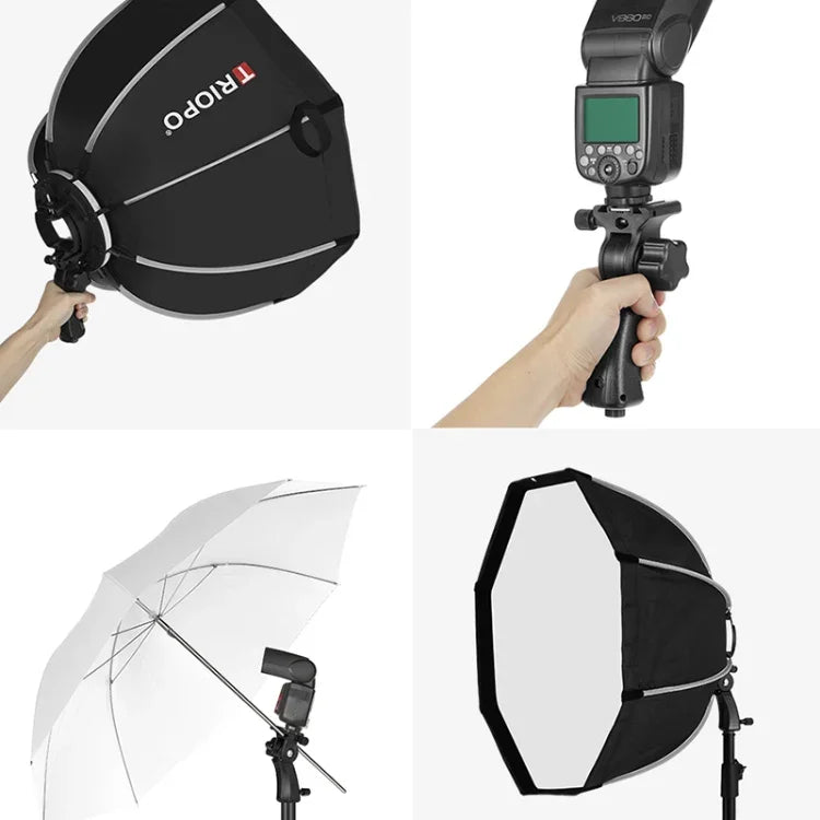 Hộp khuếch tán đèn flash TRIOPO KS90 90cm hình chóp lục giác với tay cầm gắn giá đỡ cho Speedlite, KS90