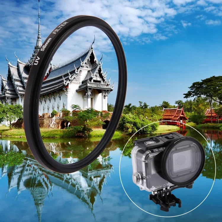 Bộ lọc ống kính UV tròn 3 trong 1 58mm kèm nắp cho GoPro HERO7 Black/6 /5, 58mm UV Lens