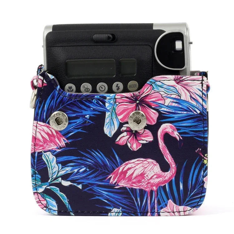 Túi Vỏ Bảo Vệ Máy Ảnh Da PU Họa Tiết Hồng Hạc Cho Máy Ảnh FUJIFILM Instax Mini90, Hồng Hạc