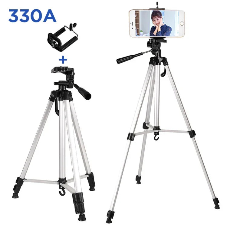 Chân Máy Phát Sóng Trực Tiếp 3 Đoạn Gấp, Chân Máy Hợp Kim Nhôm với Đầu Chân Máy Hình Chữ U Ba Chiều & Kẹp Điện Thoại cho DSLR & Máy Ảnh Kỹ Thuật Số, Chiều Cao Điều Chỉnh: 47.5-133cm, 330A