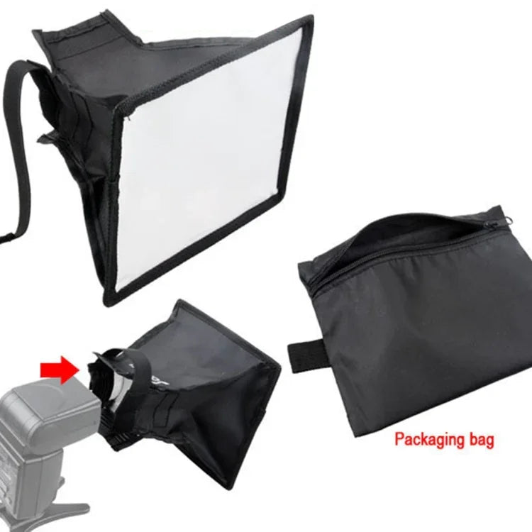 Hộp mềm gấp gọn cho đèn flash di động, không kèm giá đỡ đèn flash, kích thước: 15 x 17 cm (Đen + Trắng), hình chữ nhật 15x17cm