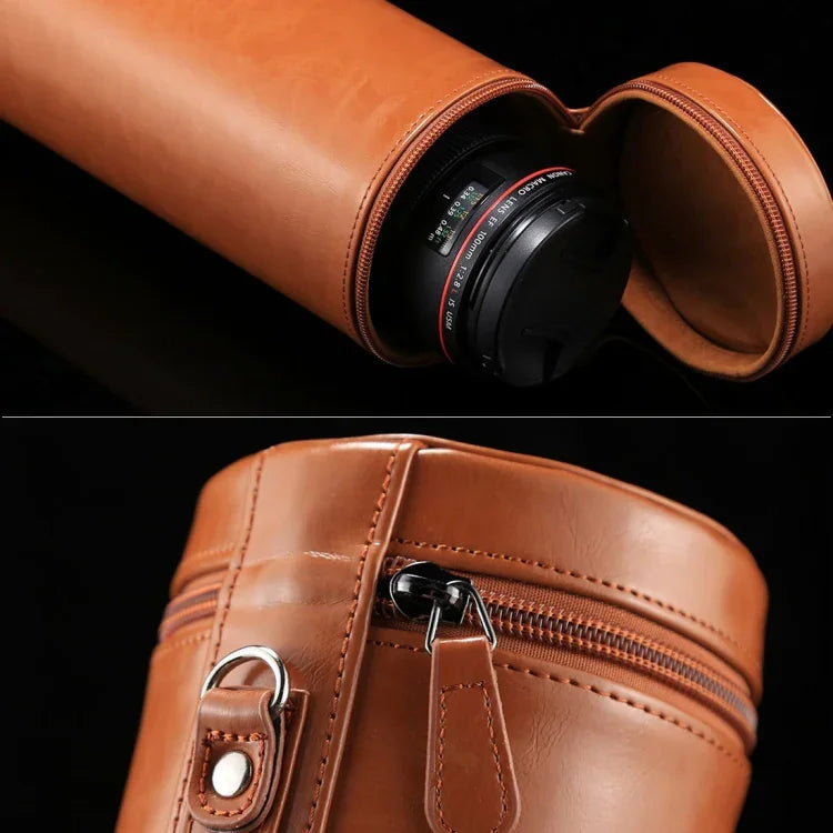 Túi đựng ống kính da PU khóa kéo kích thước lớn cho ống kính máy ảnh DSLR, kích thước: 24,5*10,5*10,5cm, 24,5 x 10,5cm (Nâu), 24,5 x 10,5cm (Cà phê), 24,5 x 10,5cm (Đen)
