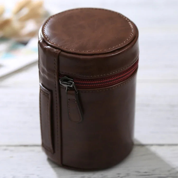 Túi đựng ống kính da PU khóa kéo kích thước trung bình cho ống kính máy ảnh DSLR, kích thước: 13x9x9cm, 13 x 9cm (Nâu), 13 x 9cm (Cà phê), 13 x 9cm (Đen)