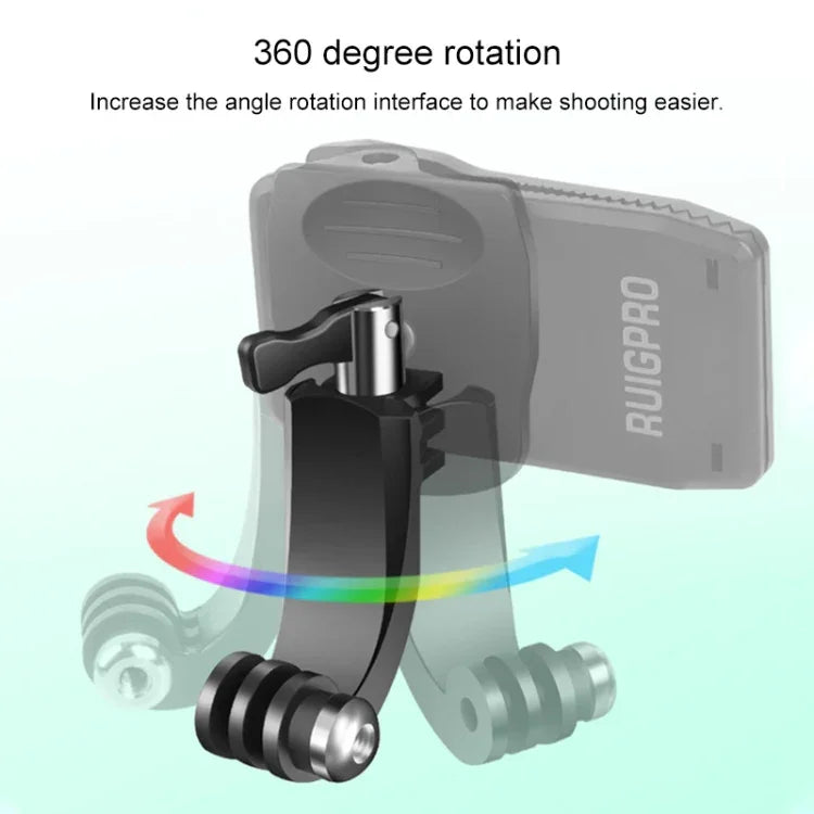 Giá Kẹp Ba Lô Quay 360 Độ Kiểu J RUIGPRO Có Vít Cho GoPro HERO9 Black / HERO8 Black / HERO7 /6 /5, DJI Osmo Action, Xiaoyi và Các Máy Ảnh Hành Động Khác