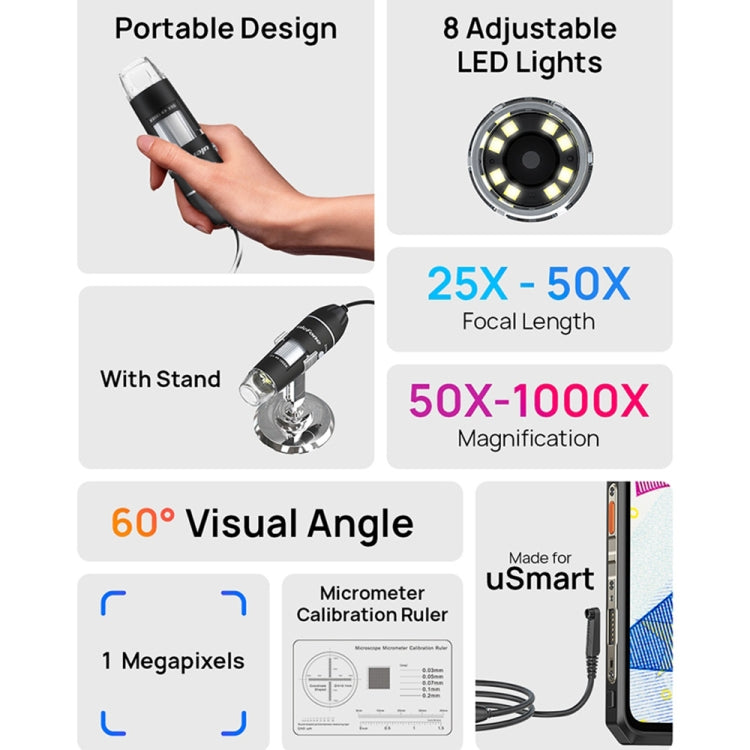 Kính hiển vi kỹ thuật số có dây Ulefone uSmart C01 cho Ulefone Armor 18 Series / 9 / 9E & Power Armor 16 Series / 13 / Armor Pad, uSmart C01