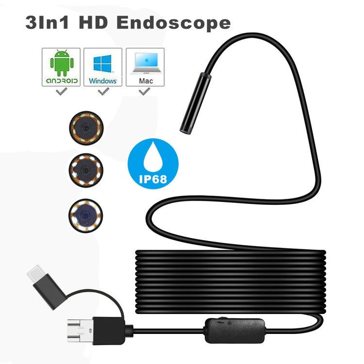 Camera nội soi kỹ thuật số chống nước 3 trong 1 đầu xoắn ốc 8mm Y101, chiều dài cáp cứng 10m