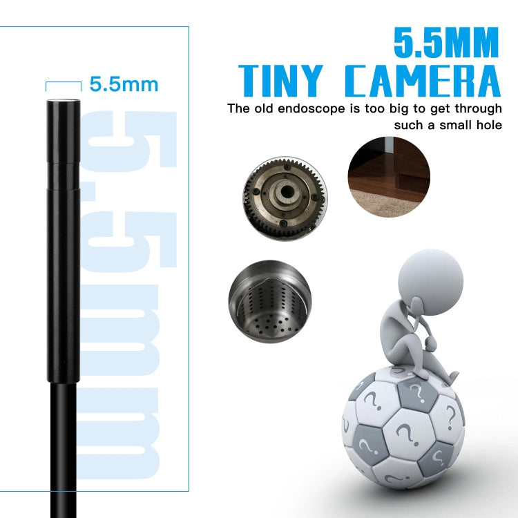 F220 Camera nội soi kiểm tra WIFI HD 5.0MP 5.5mm với 6 đèn LED, Chiều dài: 5m, Chiều dài: 5m