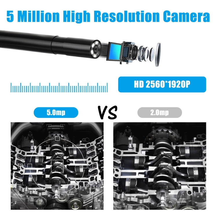 F220 Camera nội soi kiểm tra WIFI HD 5.0MP 5.5mm với 6 đèn LED, Chiều dài: 5m, Chiều dài: 5m