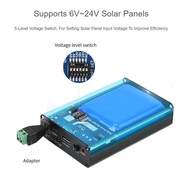 Bộ quản lý năng lượng mặt trời Waveshare, pin Li-Po 10000mAh tích hợp, hỗ trợ tấm pin mặt trời 6V~24V, 19799