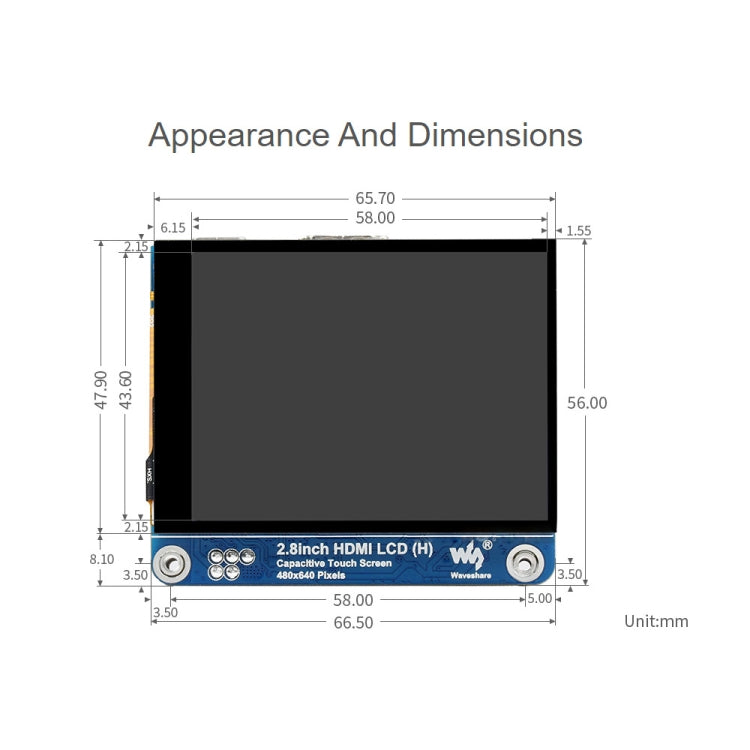 Màn hình LCD IPS HDMI 2.8 inch 480x640 Waveshare (H) màn hình phủ laminate hoàn toàn