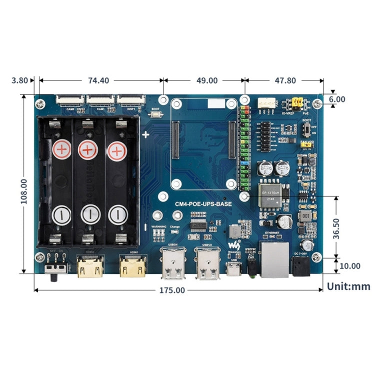 Bo mạch UPS PoE cho Raspberry Pi CM4, Ethernet Gigabit, HDMI kép, USB2.0 bốn cổng, Bo mạch UPS PoE