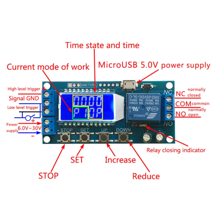 Module điều khiển thời gian trễ màn hình LCD kỹ thuật số Micro USB XY-LJ02 6-30V, công tắc hẹn giờ relay