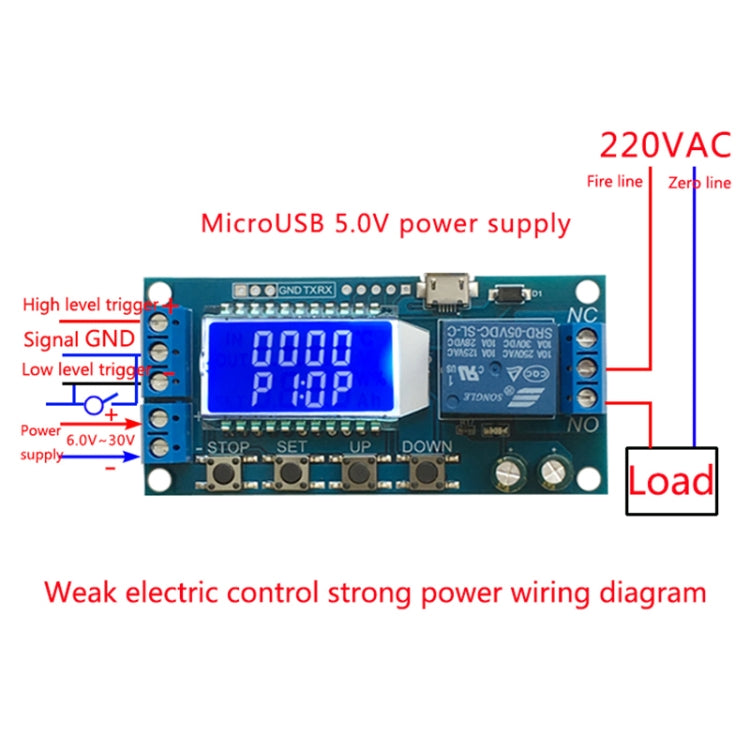 Module điều khiển thời gian trễ màn hình LCD kỹ thuật số Micro USB XY-LJ02 6-30V, công tắc hẹn giờ relay