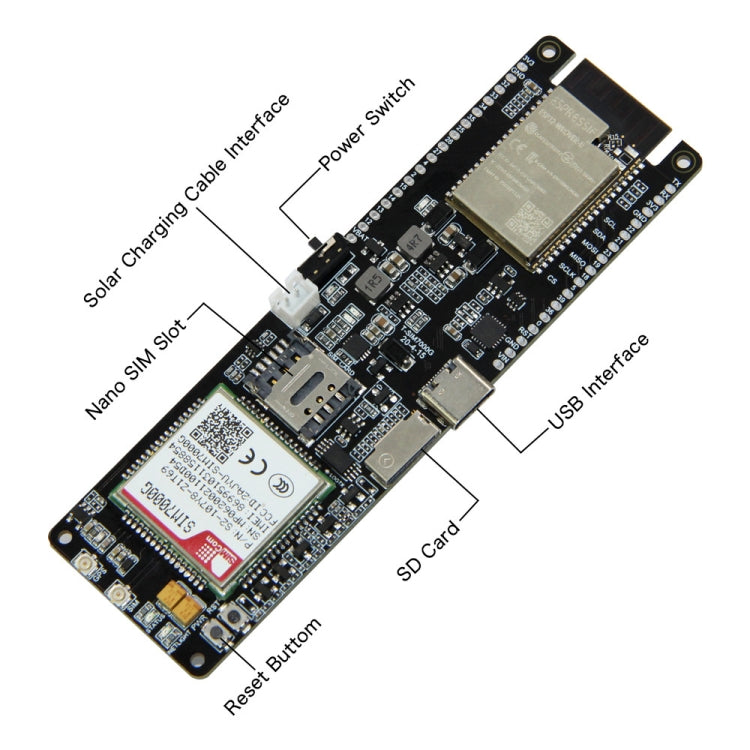 Mô-đun phát triển bảng sạc năng lượng mặt trời giữ pin WiFi Bluetooth 18560, T-SIM7000G