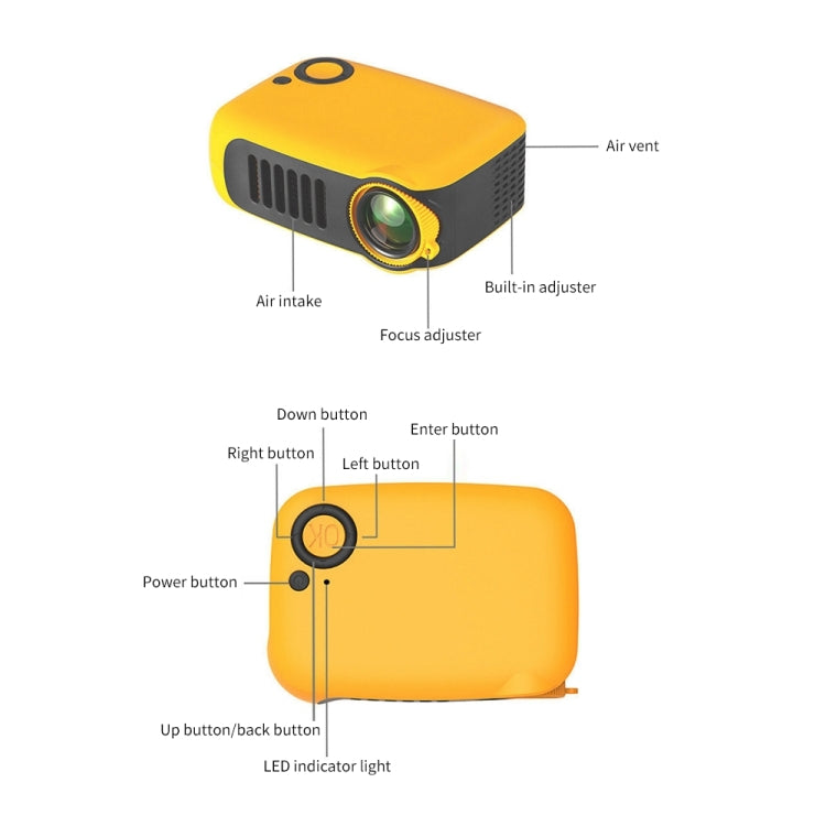 Máy chiếu di động A2000 800 lumen LCD cho rạp hát tại nhà, hỗ trợ 1080P, phích cắm UK