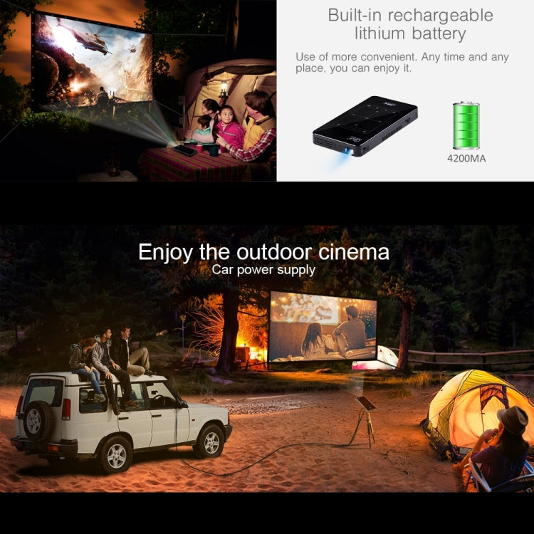 Máy chiếu thông minh mini 4K Ultra HD P09 di động với điều khiển từ xa hồng ngoại, Amlogic S905X 4 nhân A53 lên đến 1.5GHz Android 6.0, 1GB+8GB, hỗ trợ WiFi 2.4G/5G, Bluetooth, thẻ TF