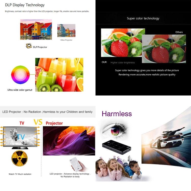 Máy chiếu thông minh mini 4K Ultra HD P09 di động với điều khiển từ xa hồng ngoại, Amlogic S905X 4 nhân A53 lên đến 1.5GHz Android 6.0, 1GB+8GB, hỗ trợ WiFi 2.4G/5G, Bluetooth, thẻ TF