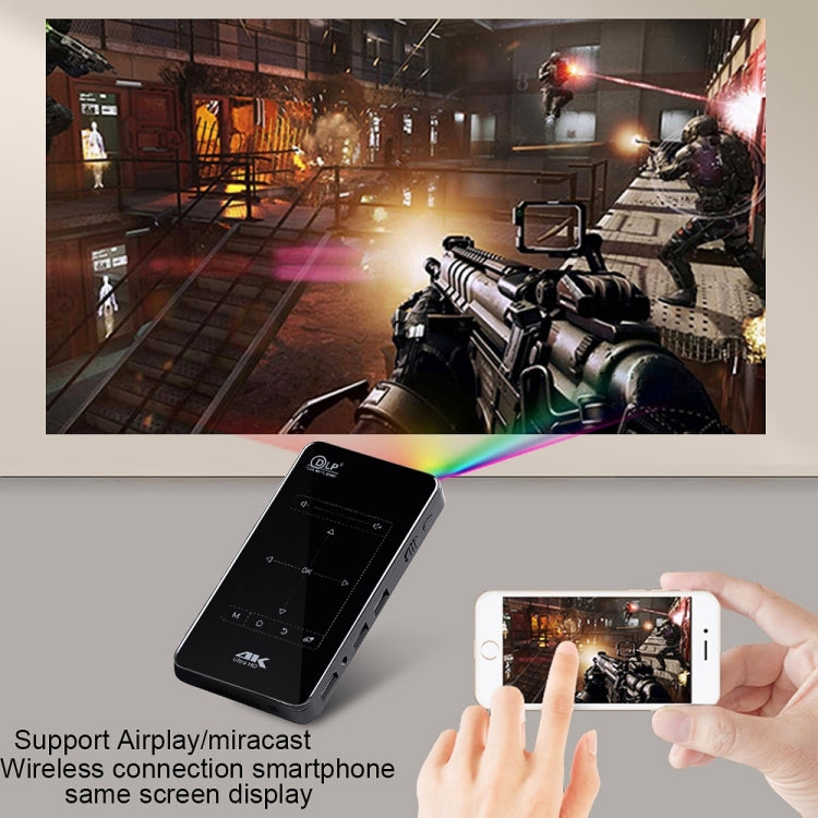 Máy chiếu thông minh mini 4K Ultra HD P09 di động với điều khiển từ xa hồng ngoại, Amlogic S905X 4 nhân A53 lên đến 1.5GHz Android 6.0, 1GB+8GB, hỗ trợ WiFi 2.4G/5G, Bluetooth, thẻ TF