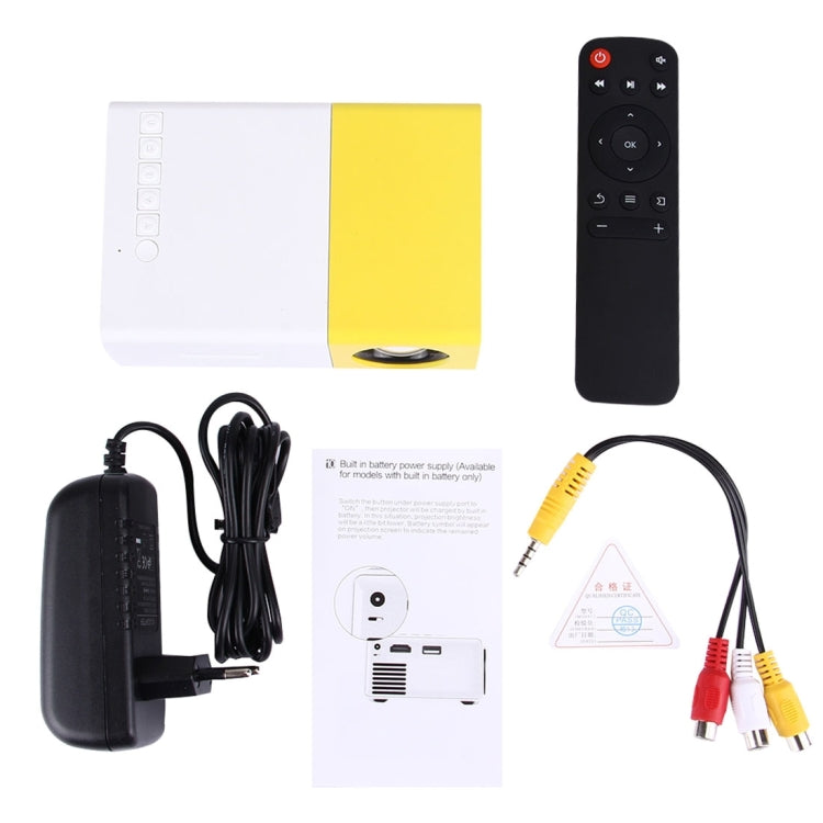 YG-300 0.8-2M 24-60 inch 400-600 Lumen Máy Chiếu LED Rạp Hát Gia Đình HD với Cáp Chuyển Đổi Video 3 trong 1 & Điều Khiển Từ Xa, Kích Thước: 12.6 x 8.6 x 4.6 cm, Phích Cắm EU