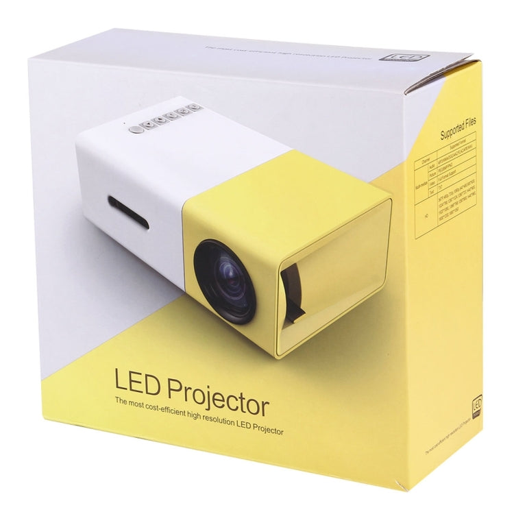 YG-300 0.8-2M 24-60 inch 400-600 Lumen Máy Chiếu LED Rạp Hát Gia Đình HD với Cáp Chuyển Đổi Video 3 trong 1 & Điều Khiển Từ Xa, Kích Thước: 12.6 x 8.6 x 4.6 cm, Phích Cắm EU