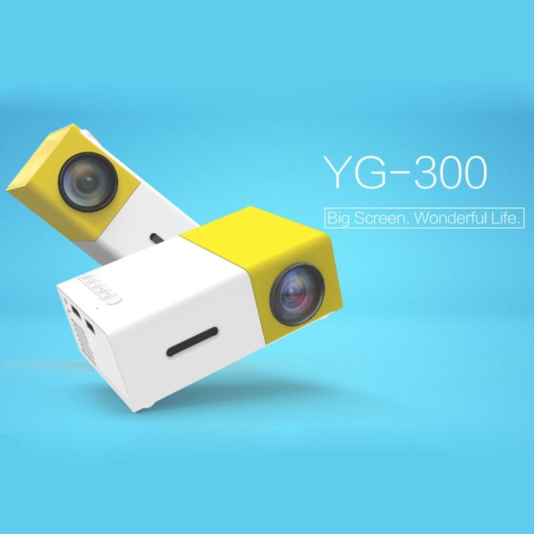 YG-300 0.8-2M 24-60 inch 400-600 Lumen Máy Chiếu LED Rạp Hát Gia Đình HD với Cáp Chuyển Đổi Video 3 trong 1 & Điều Khiển Từ Xa, Kích Thước: 12.6 x 8.6 x 4.6 cm, Phích Cắm EU