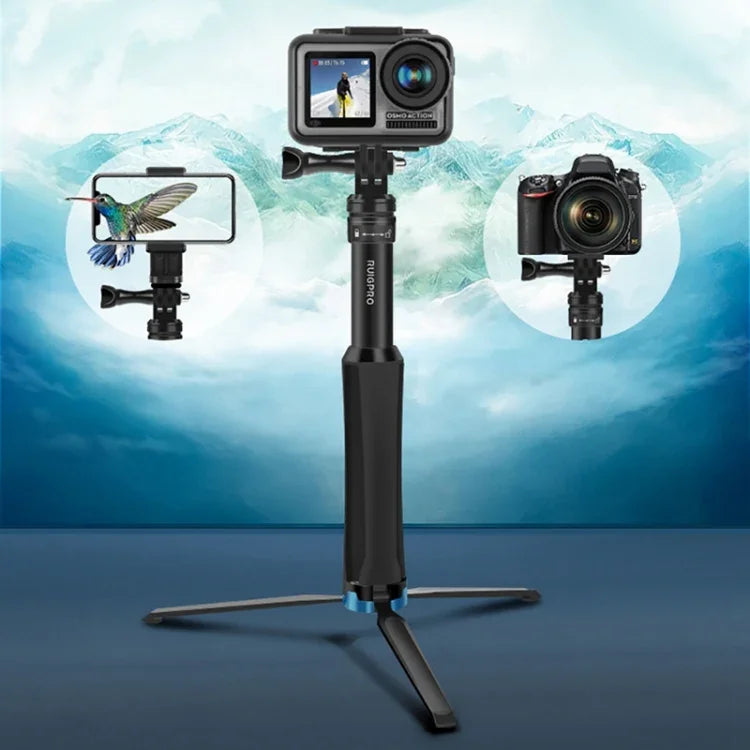 Chân đế cầm tay liền khối RUIGPRO Gậy selfie Monopod kéo dài cho GoPro, Insta360, DJI và các máy quay hành động khác, Màu đen