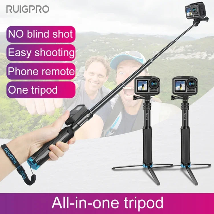 Chân đế cầm tay liền khối RUIGPRO Gậy selfie Monopod kéo dài cho GoPro, Insta360, DJI và các máy quay hành động khác, Màu đen