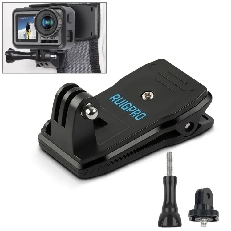 Giá kẹp gắn ba lô xoay 360 độ RUIGPRO Rec-Mounts với vít cho GoPro, Insta360, DJI và các máy quay hành động khác, Kẹp xoay 360 độ