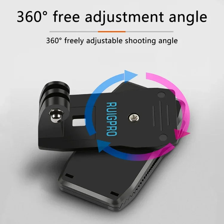 Giá kẹp gắn ba lô xoay 360 độ RUIGPRO Rec-Mounts với vít cho GoPro, Insta360, DJI và các máy quay hành động khác, Kẹp xoay 360 độ