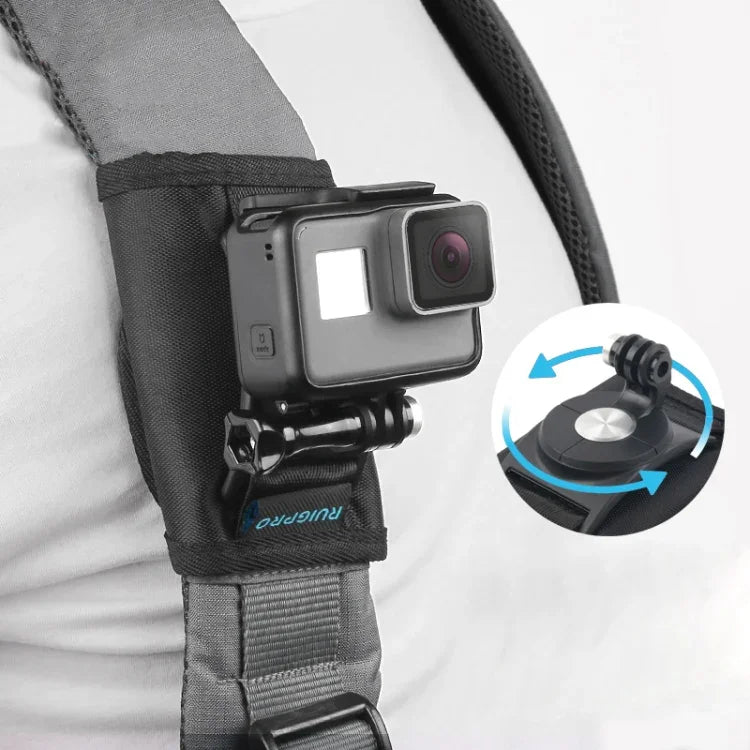 Giá kẹp gắn ba lô RUIGPRO móc và vòng dán với vít cho GoPro, Insta360, DJI và các máy quay hành động khác, Kẹp móc và vòng dán