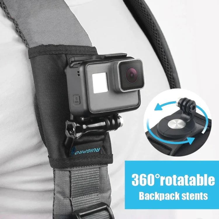 Giá kẹp gắn ba lô RUIGPRO móc và vòng dán với vít cho GoPro, Insta360, DJI và các máy quay hành động khác, Kẹp móc và vòng dán