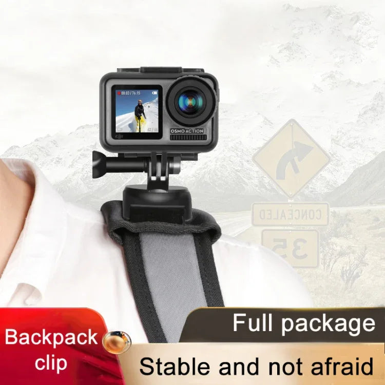 Giá kẹp gắn ba lô RUIGPRO móc và vòng dán với vít cho GoPro, Insta360, DJI và các máy quay hành động khác, Kẹp móc và vòng dán