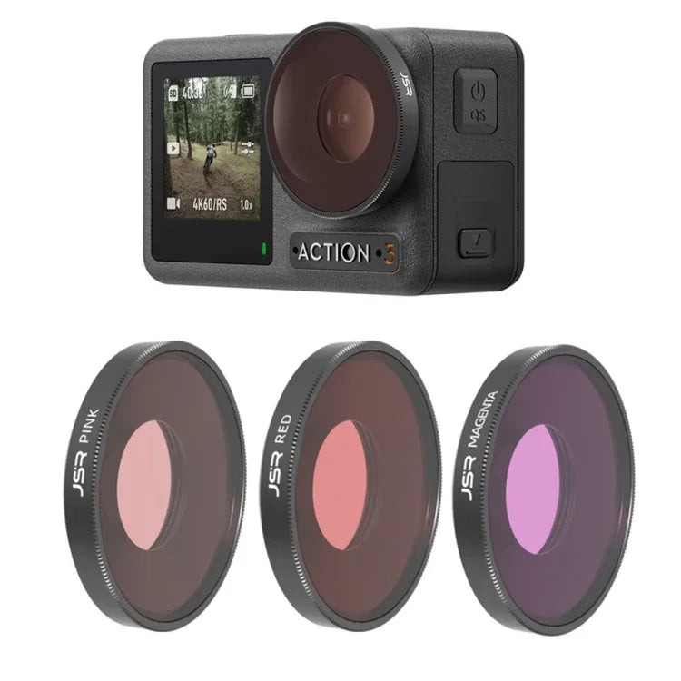 JSR Bộ Lọc Ống Kính Màu Đỏ / Hồng / Tím Lặn Cho DJI Osmo Action 3, Bộ Lọc Lặn 3 Trong 1