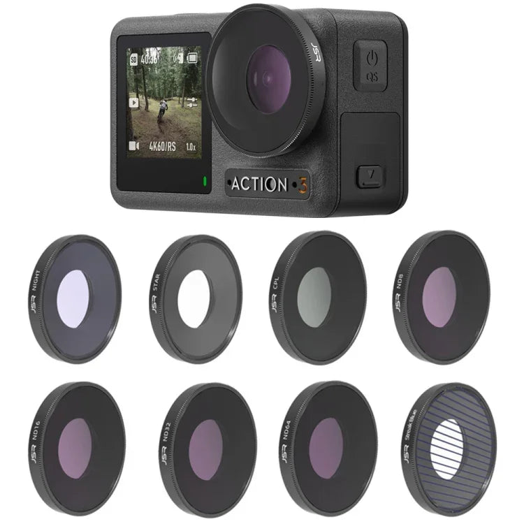 Bộ lọc ống kính JSR 8 trong 1 Streak Blue CPL ND8 ND16 ND32 ND64 STAR NIGHT cho DJI Osmo Action 3, 8 trong 1
