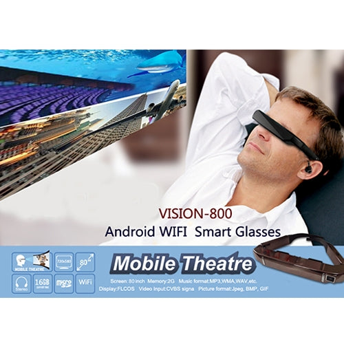 Kính thông minh siêu nét VISION-800 Android 4.4 1GB+2GB Retina 3D VR với camera 5.0MP, hỗ trợ WiFi, Bluetooth, thẻ TF, quay video