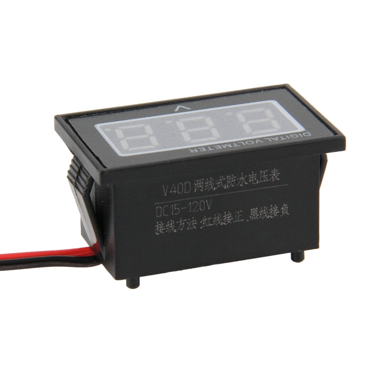 Đồng hồ đo điện áp kỹ thuật số mini chống nước IPX4 V40D 2 dây hiển thị đèn đỏ, đo điện áp: DC 15-120V, DT0001G, DT0001L, DT0001R