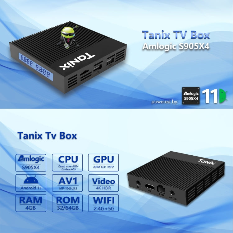 Tanix X4 Hộp TV Thông Minh Android 11, Chip Amlogic S905X4 Bốn Nhân, 4GB+64GB, WiFi Kép, Bluetooth, 4GB+64GB