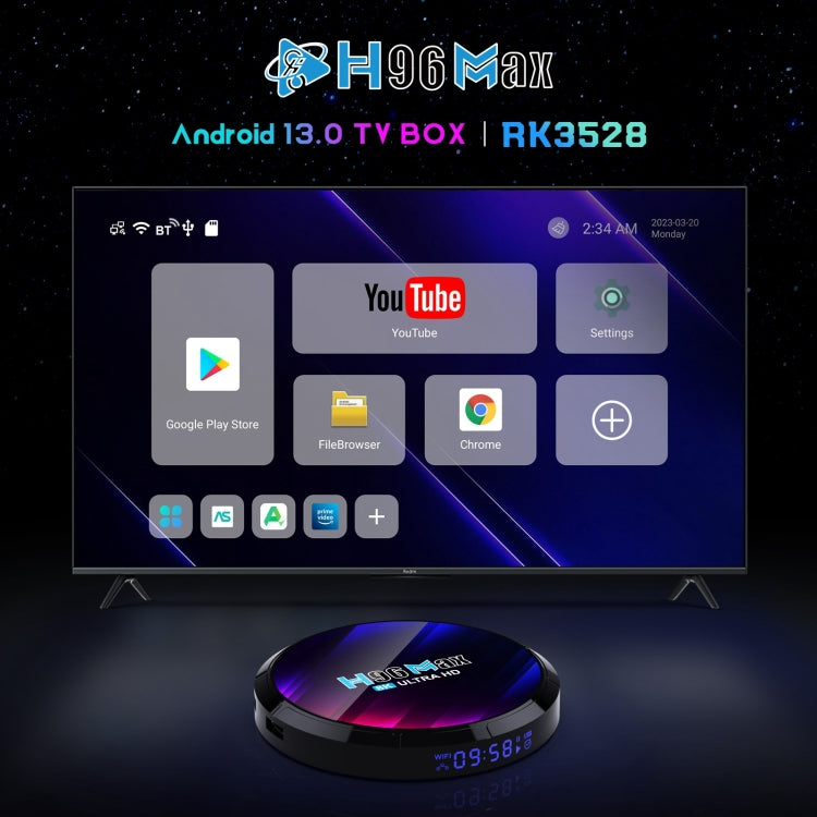 H96 Max Hộp TV Thông Minh 8K Ultra HD Android 13.0 Đầu Phát Media với Điều Khiển Từ Xa, RK3528 Bốn Nhân, 4GB+64GB, 4GB+64GB
