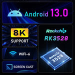 H96 Max Hộp TV Thông Minh 8K Ultra HD Android 13.0 Đầu Phát Media với Điều Khiển Từ Xa, RK3528 Bốn Nhân, 4GB+64GB, 4GB+64GB