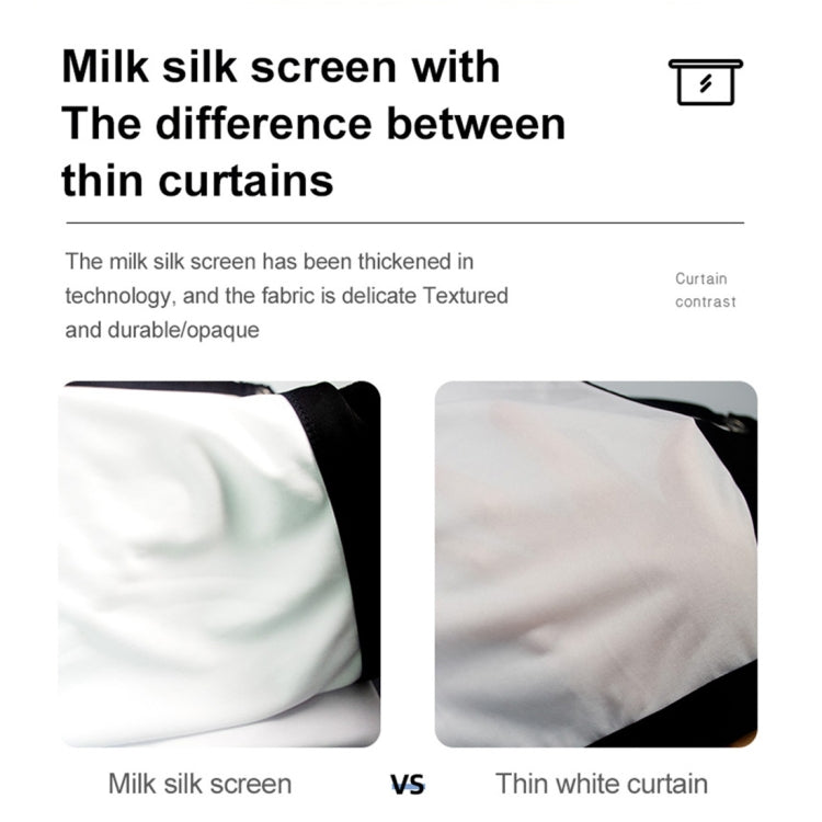 Rèm phim máy chiếu polyester lụa sữa gấp, 60 inch (16:9) Diện tích chiếu: 133 x 75cm, 60 inch (4:3) Diện tích chiếu: 120 x 90cm, 72 inch (16:9) Diện tích chiếu: 159 x 90cm, 72 inch (4:3) Diện tích chiếu: 146 x 110cm