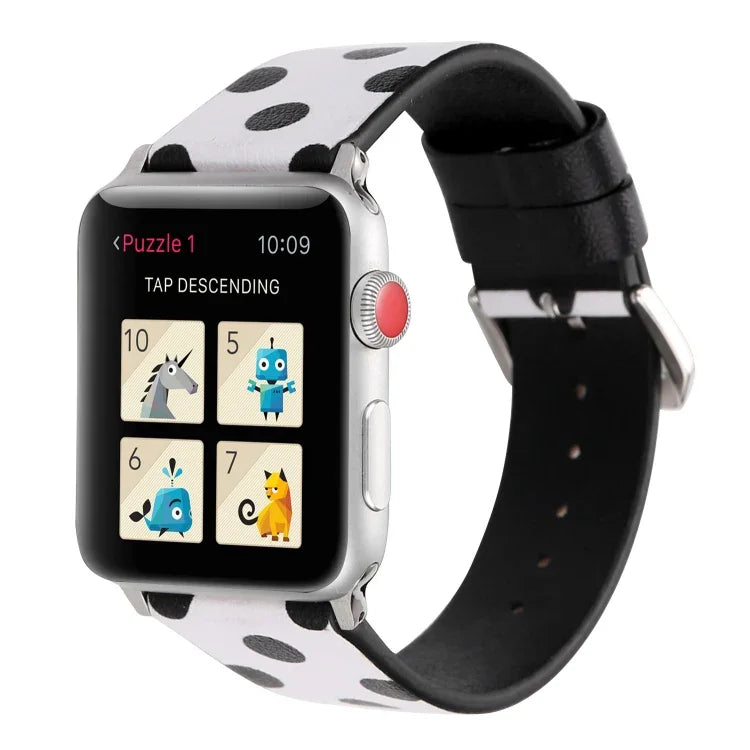 Dây đồng hồ da thay thế họa tiết sóng chấm thời trang cho Apple Watch Series 6 & SE & 5 & 4 40mm / 3 & 2 & 1 38mm, cho Apple Watch Series 8&7 41mm / SE 2&6&SE&5&4 40mm / 3&2&1 38mm