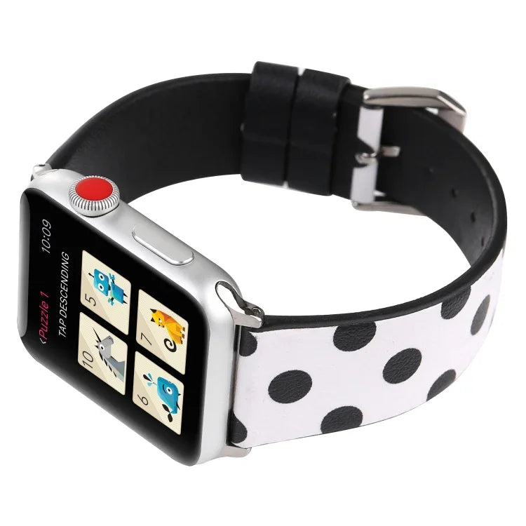 Dây đồng hồ da thay thế họa tiết sóng chấm thời trang cho Apple Watch Series 6 & SE & 5 & 4 40mm / 3 & 2 & 1 38mm, cho Apple Watch Series 8&7 41mm / SE 2&6&SE&5&4 40mm / 3&2&1 38mm