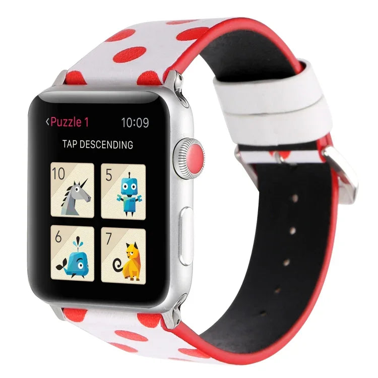 Dây đồng hồ da thay thế họa tiết sóng chấm thời trang cho Apple Watch Series 6 & SE & 5 & 4 40mm / 3 & 2 & 1 38mm, cho Apple Watch Series 8&7 41mm / SE 2&6&SE&5&4 40mm / 3&2&1 38mm