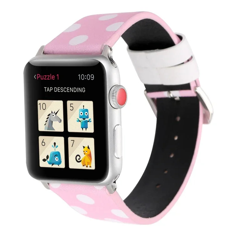 Dây đồng hồ da thay thế họa tiết sóng chấm thời trang cho Apple Watch Series 6 & SE & 5 & 4 40mm / 3 & 2 & 1 38mm, cho Apple Watch Series 8&7 41mm / SE 2&6&SE&5&4 40mm / 3&2&1 38mm