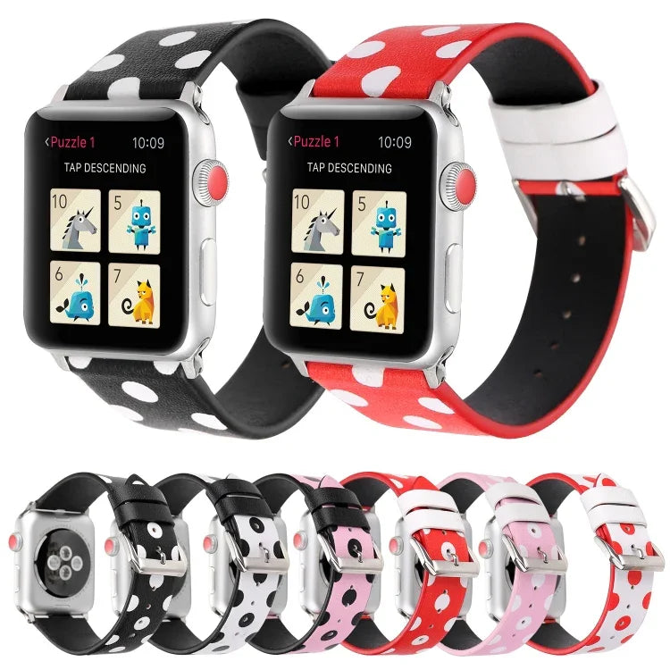 Dây đồng hồ da thay thế họa tiết sóng chấm thời trang cho Apple Watch Series 6 & SE & 5 & 4 40mm / 3 & 2 & 1 38mm, cho Apple Watch Series 8&7 41mm / SE 2&6&SE&5&4 40mm / 3&2&1 38mm