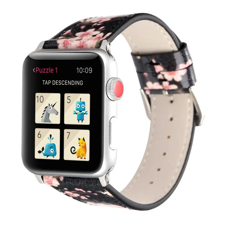 Dây đồng hồ da thay thế họa tiết mận cho Apple Watch Series 6 & SE & 5 & 4 44mm / 3 & 2 & 1 42mm, cho Apple Watch Ultra 49mm / Series 8&7 45mm / SE 2&6&SE&5&4 44mm / 3&2&1 42mm, cho Apple Watch Series 7 45mm / 6 & SE & 5 & 4 44mm / 3 & 2 & 1 42mm