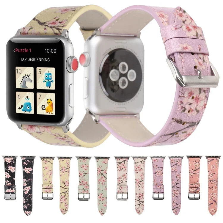 Dây đồng hồ da thay thế họa tiết mận cho Apple Watch Series 6 & SE & 5 & 4 44mm / 3 & 2 & 1 42mm, cho Apple Watch Ultra 49mm / Series 8&7 45mm / SE 2&6&SE&5&4 44mm / 3&2&1 42mm, cho Apple Watch Series 7 45mm / 6 & SE & 5 & 4 44mm / 3 & 2 & 1 42mm