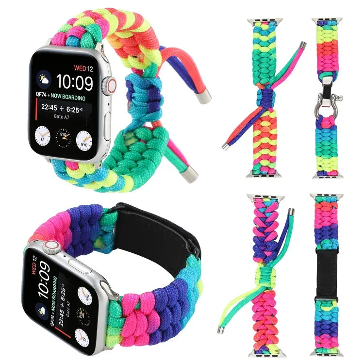 Dây Đồng Hồ Dây Dù Cầu Vồng Cho Apple Watch Series 6 & SE & 5 & 4 40mm / 3 & 2 & 1 38mm, Cho Apple Watch Series 8&7 41mm / SE 2&6&SE&5&4 40mm / 3&2&1 38mm, Cho Apple Watch Series 7 41mm / 6 & SE & 5 & 4 40mm / 3 & 2 & 1 38mm
